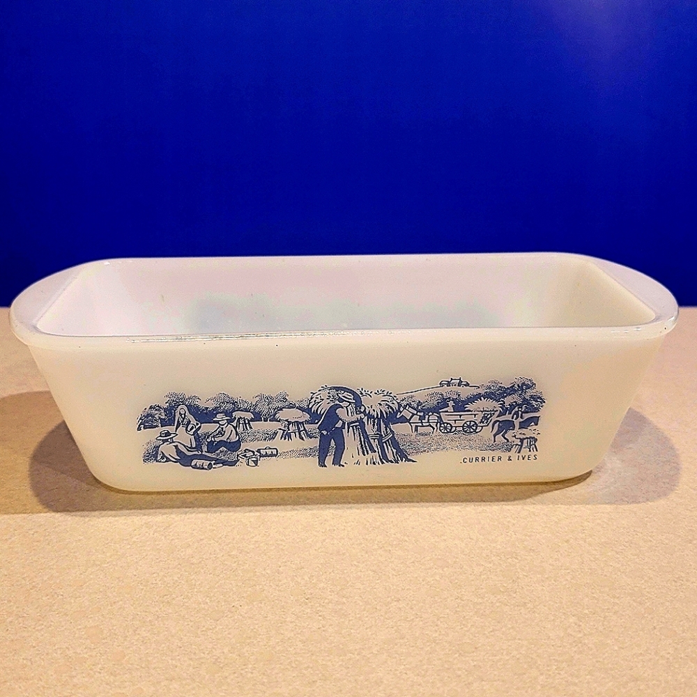 Vintage Glasbake Currier And Ives Baking Dish J-522